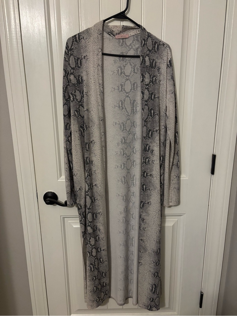 Snake-Print Open Front Duster Cardigan